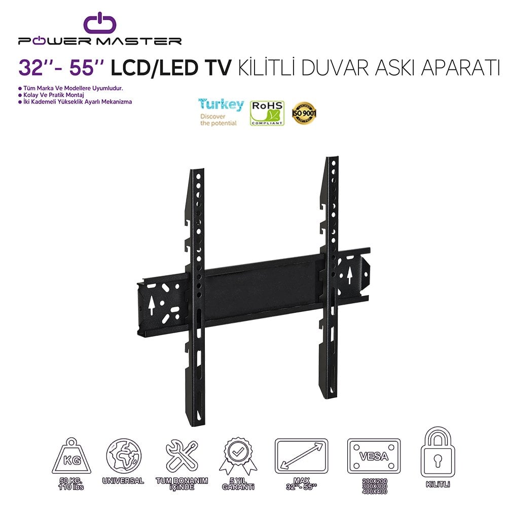 PWR-3255 32-55 Sabit Kilitli Lcd Led Tv Duvar Askı Aparatı Görsel