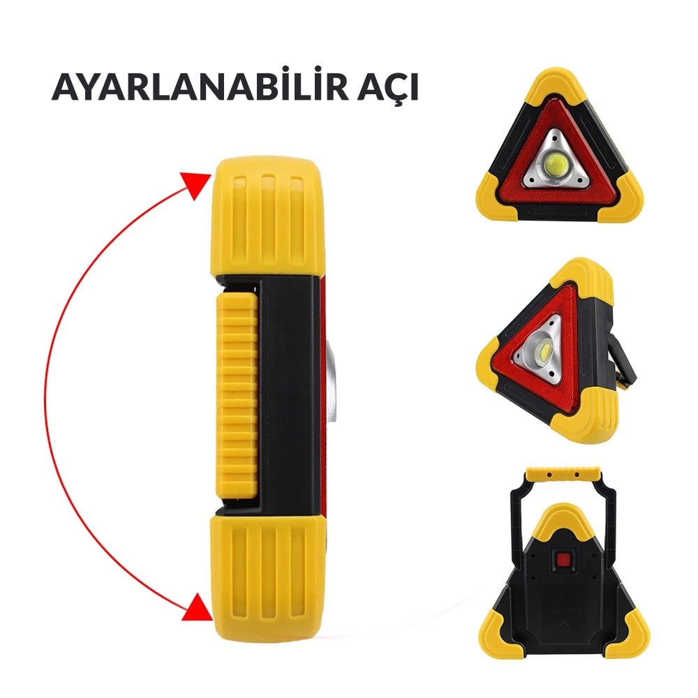 HB-6609 Solar Şarjlı 500 Lümen Çok Fonksiyonlu Üçgen Reflektör Işıklı İkaz Lambası İçerik