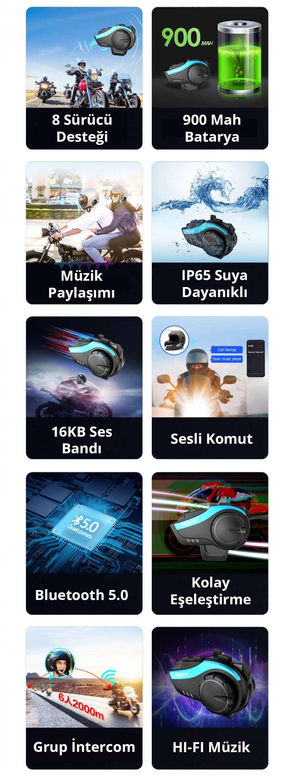  HY-02 Motosiklet Bluetooth Intercom Kulaklık