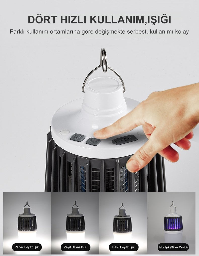 MX-858 USB'li Sinek Öldürücü Özellikli 3 Modlu Şarjlı Kamp Feneri