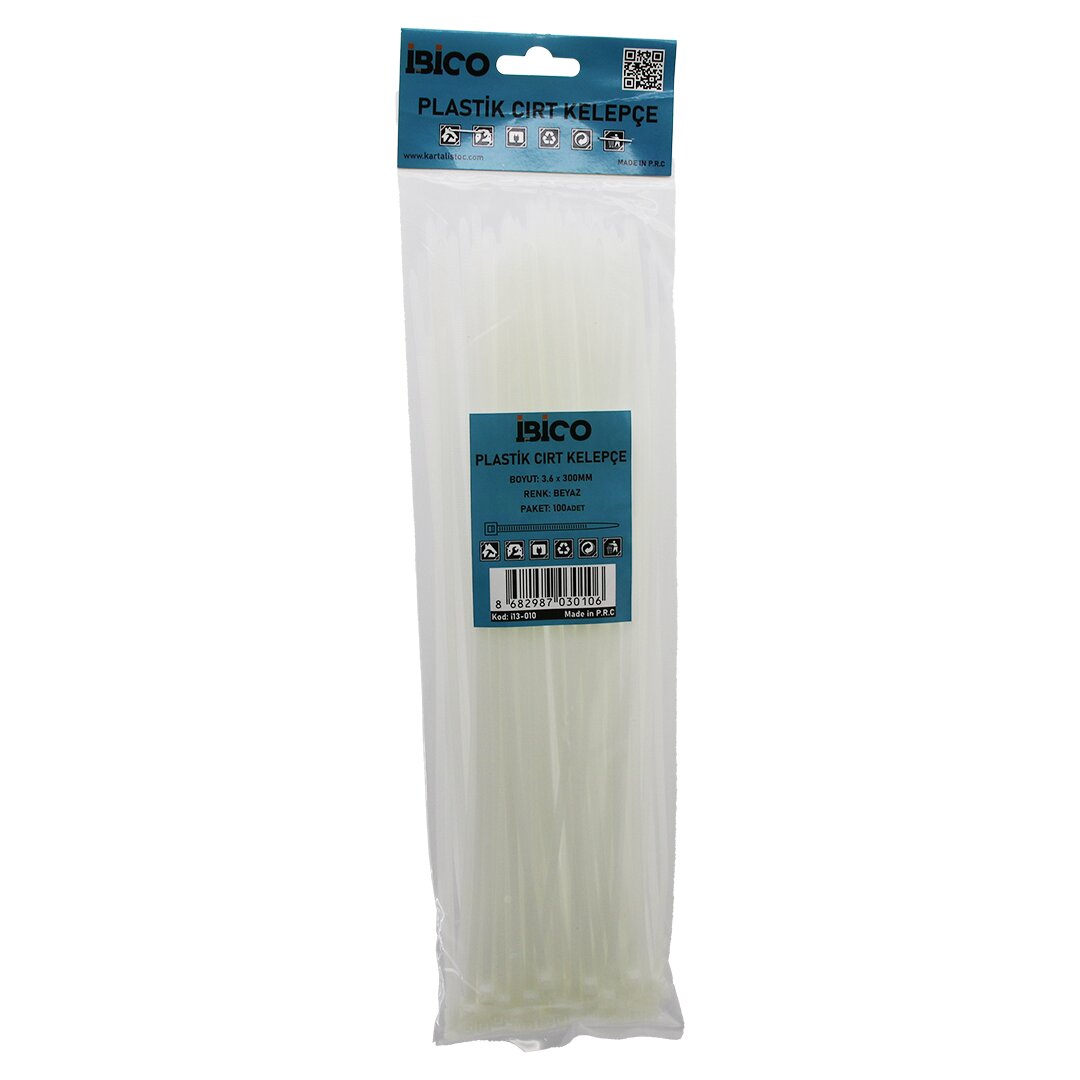 100PCS BEYAZ   3.6X300MM  PLASTİK CIRT KELEPÇE