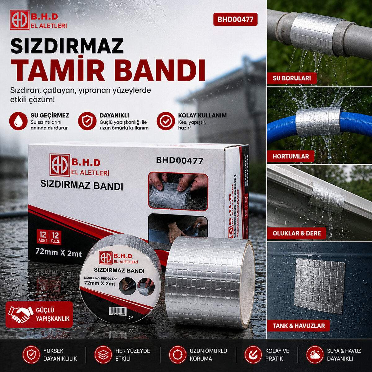 12 ADET 72MMX2MT SU SIZDIRMAZ SAKIZ TAMİR BANTI