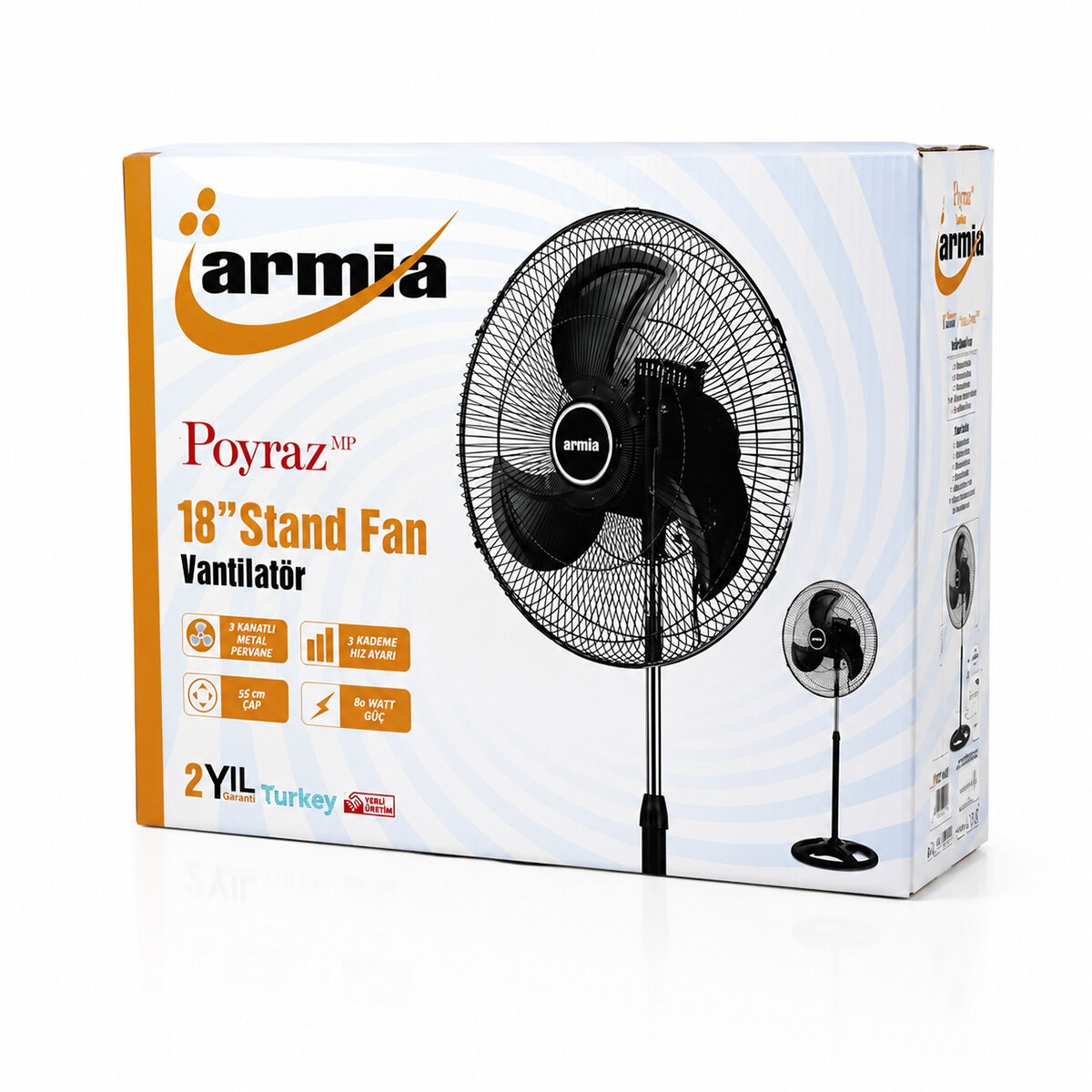18 İNÇ SANAYİ VANTİLATÖR  3 METAL KANAT: ÇAP:56CM - Y: 140CM - 3 KADEME HIZ   80W