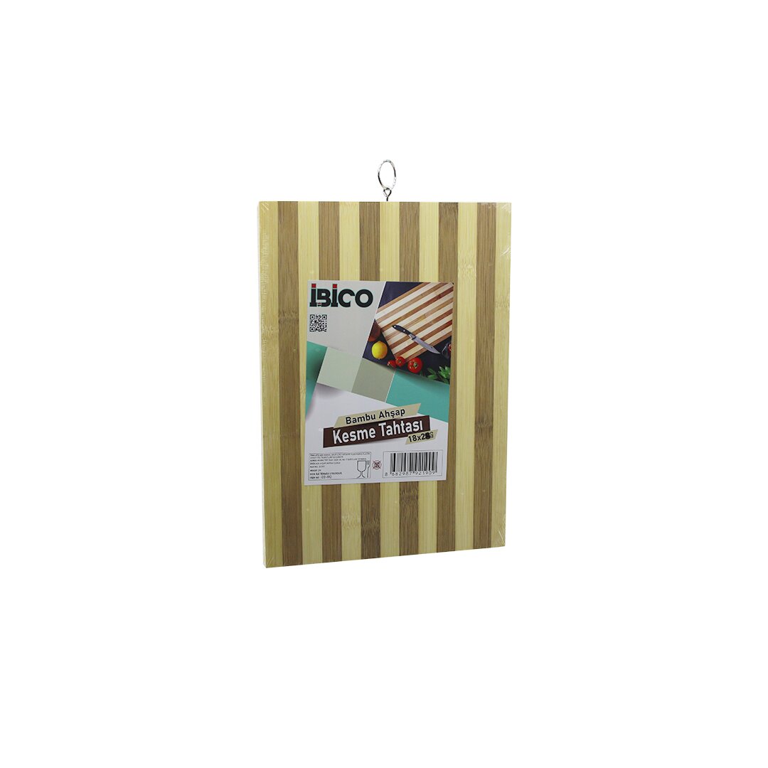 18 X 28 X 1.4CM  BEYAZ ÇİZGİLİ AHŞAP BAMBU KESİM PANOSU - KESME TAHTASI METAL KULPLU