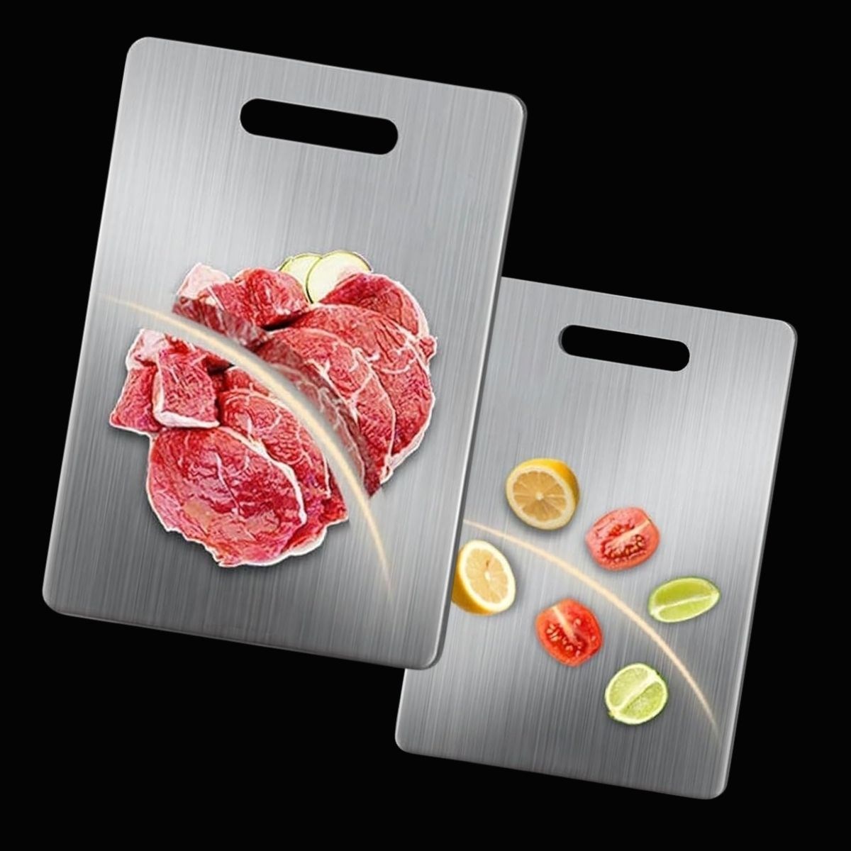 2 Boy Paslanmaz Çelik Leke Tutmaz,Kırılmaz,Antibakteriyel,Elde ve Bulaşık Makinesinde Yıkanabilen Meyve,Sebze,Et,Tavuk Kesim Panosu