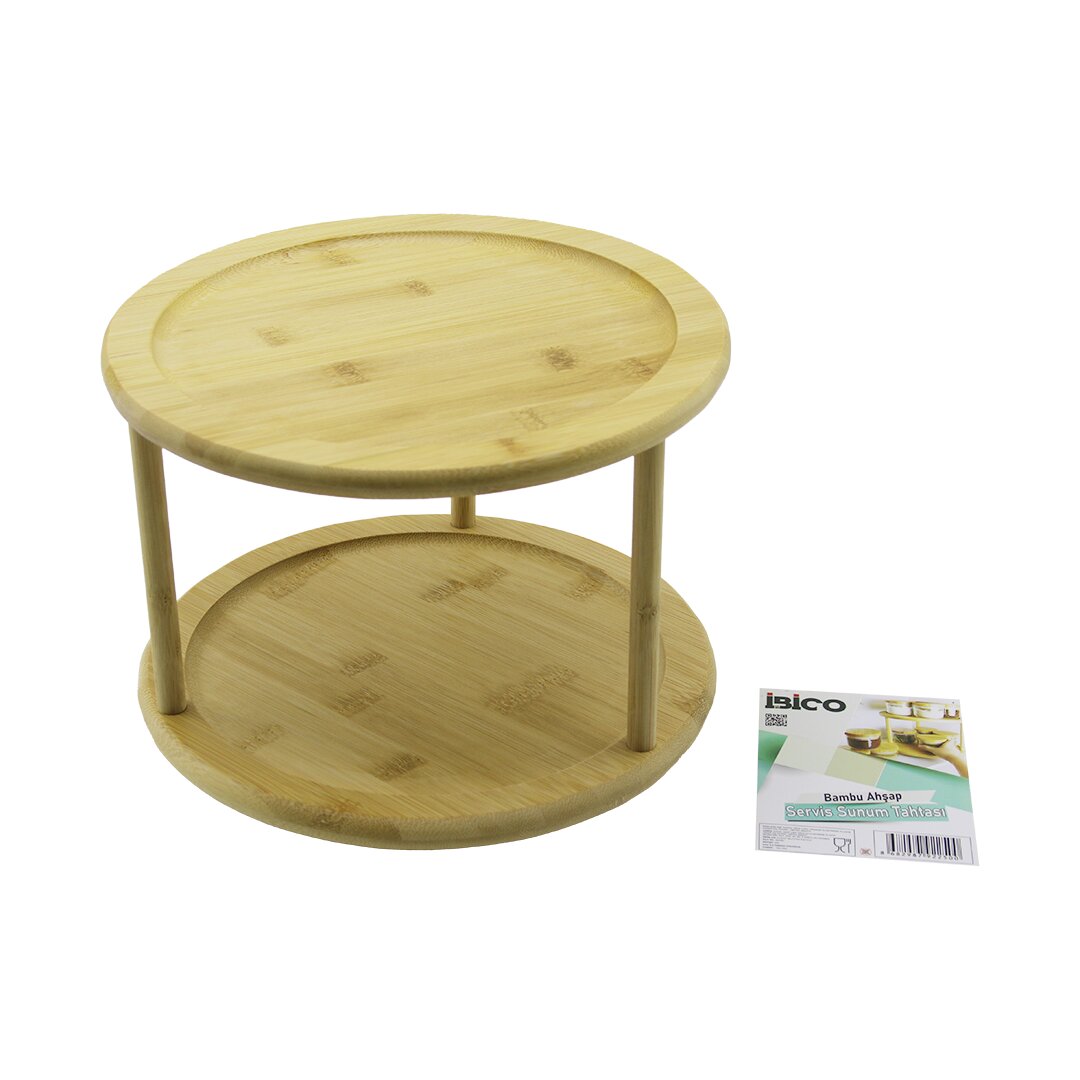 2 KATLI YUVARLAK=24.5CM DÖNER TABLALI AHŞAP BAMBU SUNUM TEPSİSİ - MİNİ SOFRA