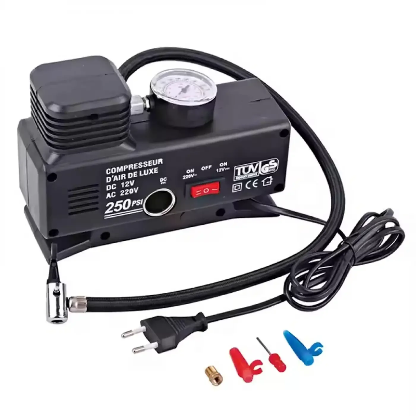 220 Volt-12 Volt 250 Psi Kompresör Lastik Hava Şişirme Oto Pompası Fişli Ve Çakmaklı Yage-843