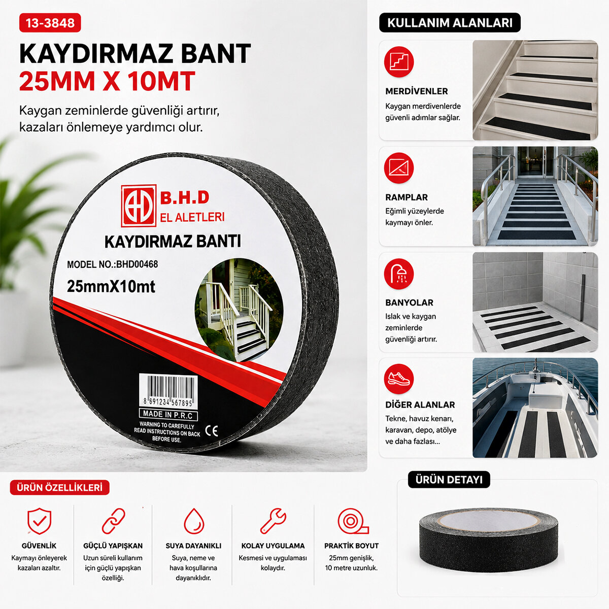 25MM X 10MT KAYDIRMAZ SİYAH BANT