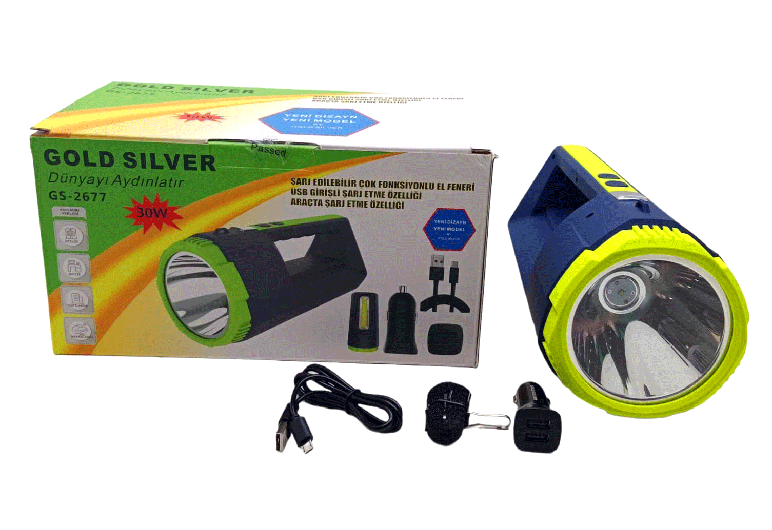 2İN1 30W - 10W COB LED USB - OTO ŞARJLI EL FENERİ PROJEKTÖR