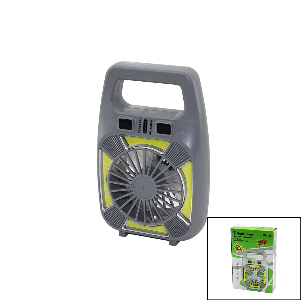 2İN1=MİNİ FAN - FENER USB ŞARJ 2 KADEME HIZ LAMBA=4 FONKSİYON - 10W SU GEÇİRMEZ TAŞIMA KULP MİNİ VANTİLATÖR GS-265