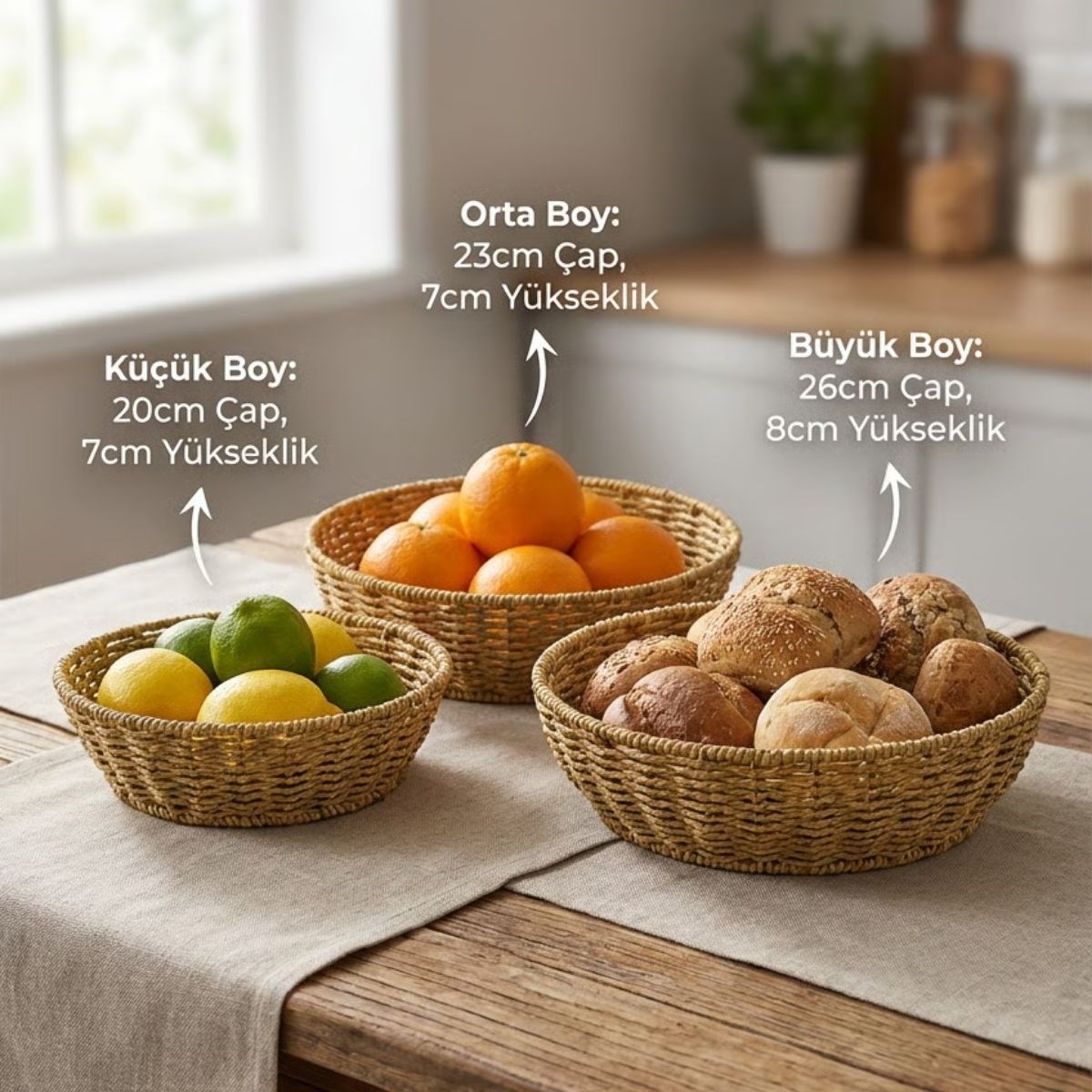 3’lü Plastik Rattan Çanak Seti – Hasır Görünümlü İç İçe Geçebilen Sunum ve Düzenleme Kaseleri, Mutfak &amp; Masaüstü Çok Amaçlı Organizer