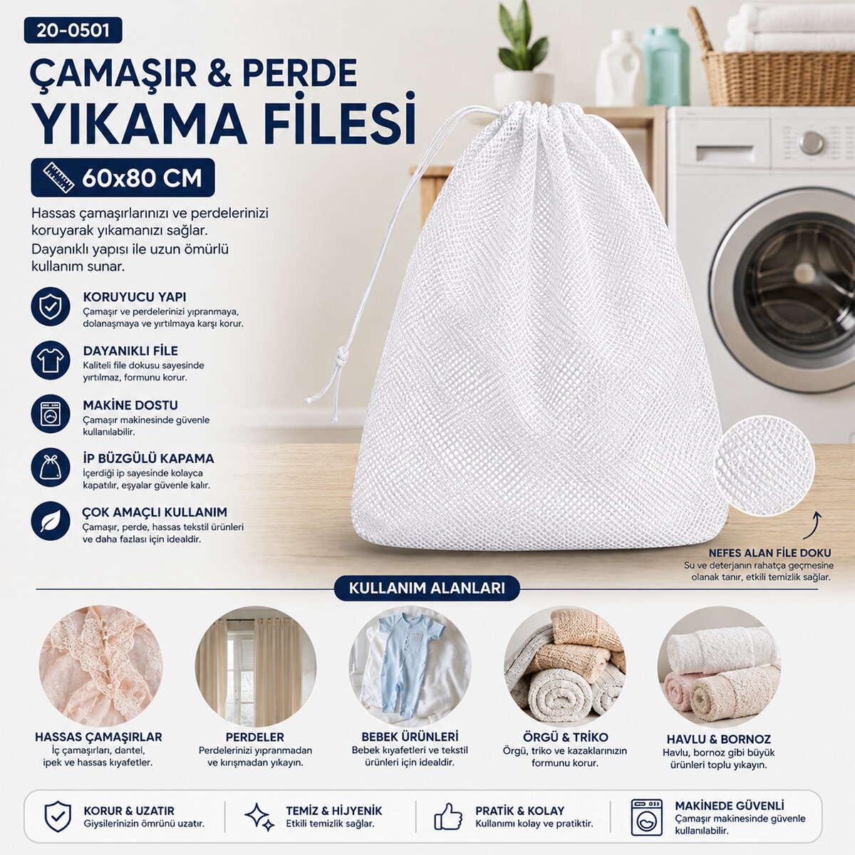 30 ADET 60X80CM ÇAMAŞIR - PERDE YIKAMA FİLESİ
