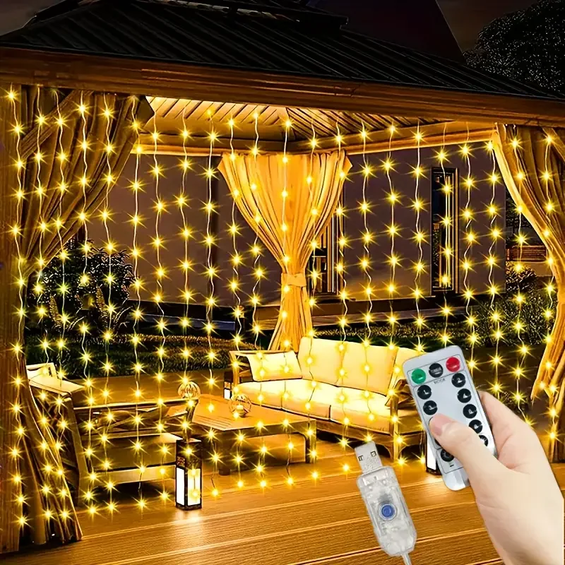 300 Ledli 10 Sarkıt Perde Led Işık-8 Fonksiyon, Uzaktan Kumandalı, 3x3 Metre