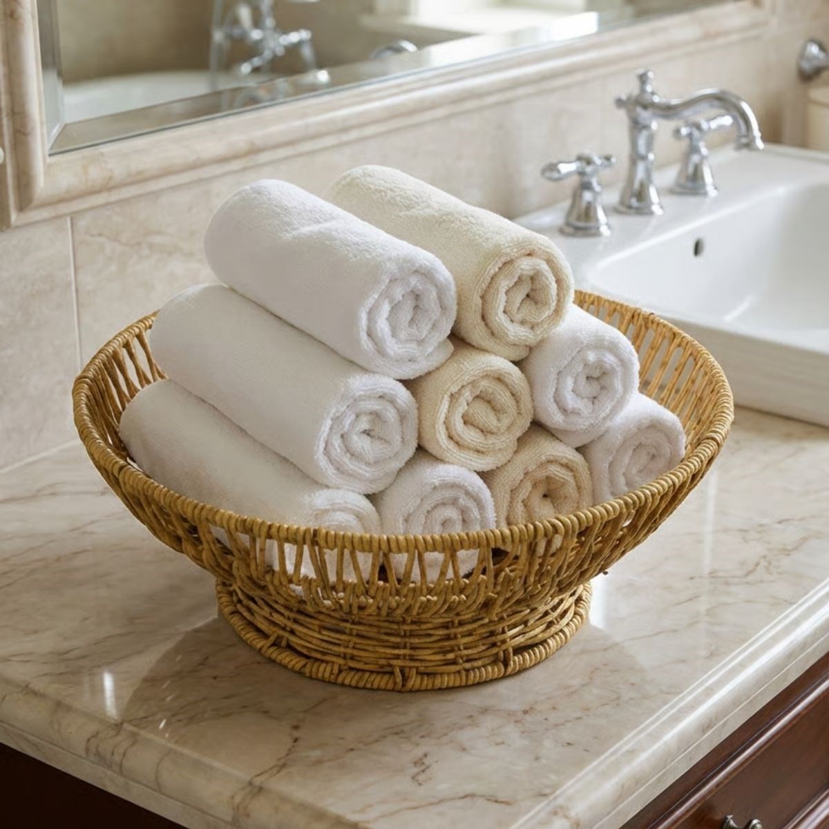 31 cm Plastik Rattan Servis Çanağı – Doğal Hasır Görünümlü Dekoratif Meyve, Ekmek ve Sunum Kasesi