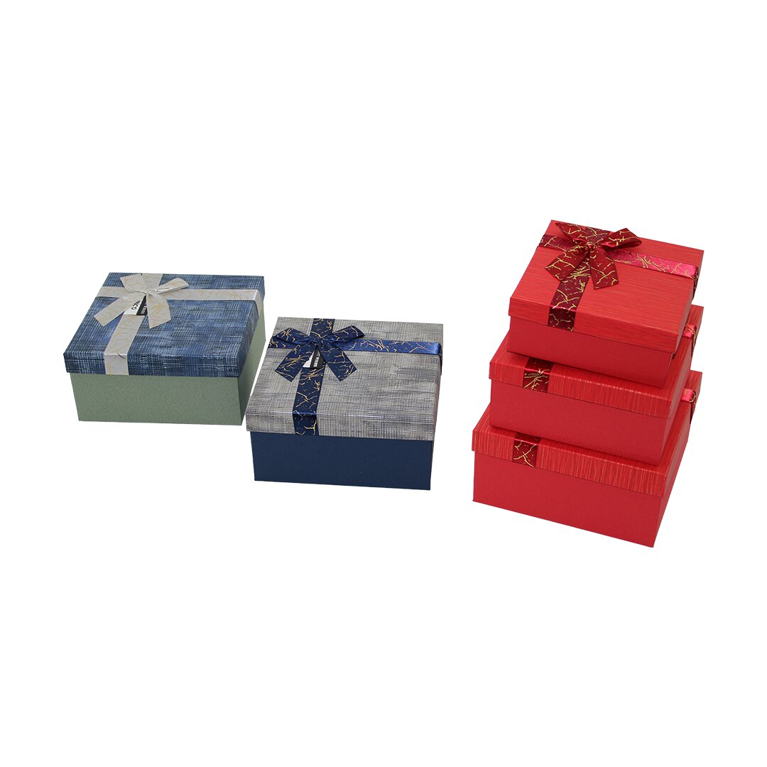 3PCS KARE ÇİZGİLİ MİX RENKLİ KARTON HEDİYE KUTUSU KURDELALI 19-17-15CM
