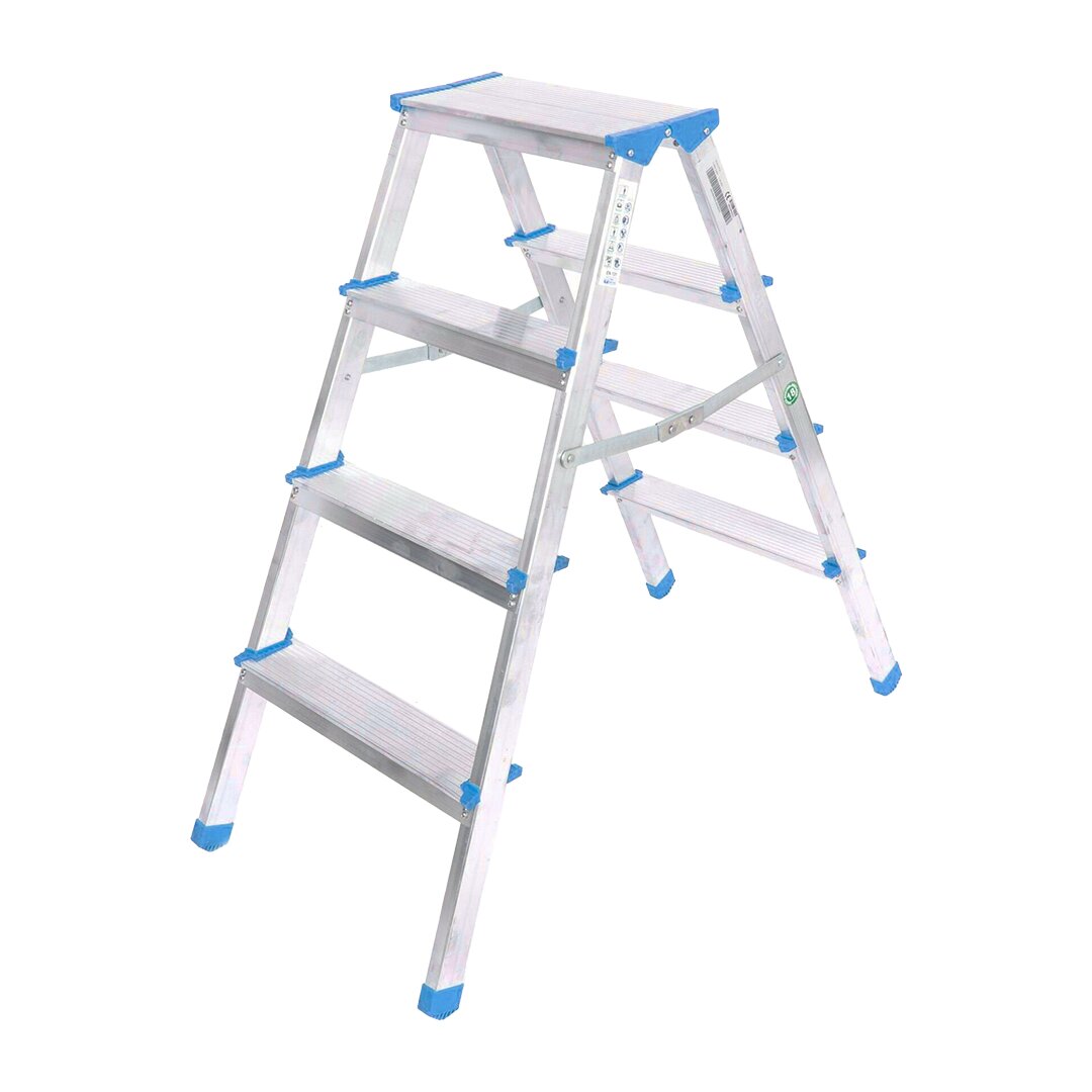 4+4 ÇİFT BASAMAKLI ALÜMİNYUM METAL MERDİVEN YÜKSEKLİK = 92CM BAŞ GENİŞLİK = 8CM