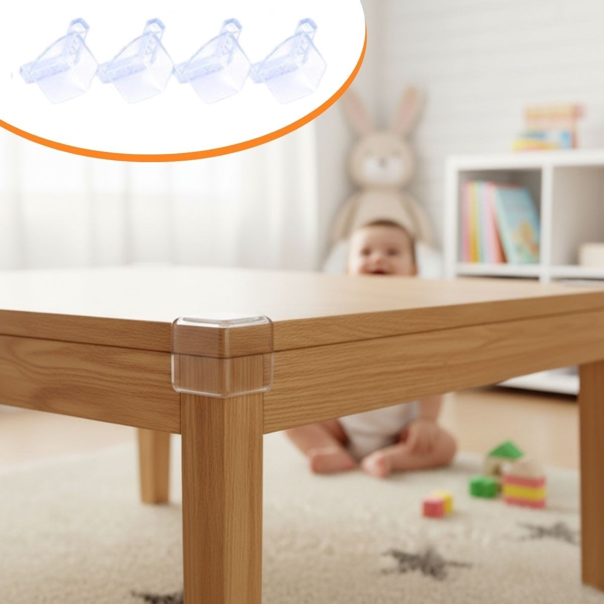 4 Adet Kendiliğinden 3M Yapışkanlı Yumuşak ve Esnek Yapıda Sehpa,Masa,Dolap Köşe Koruyucu Aparat