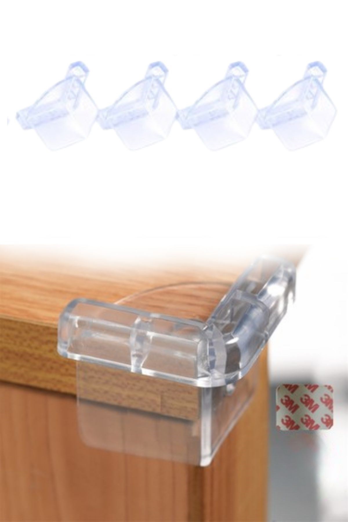 4 Adet Kendiliğinden 3M Yapışkanlı Yumuşak ve Esnek Yapıda Sehpa,Masa,Dolap Köşe Koruyucu Aparat