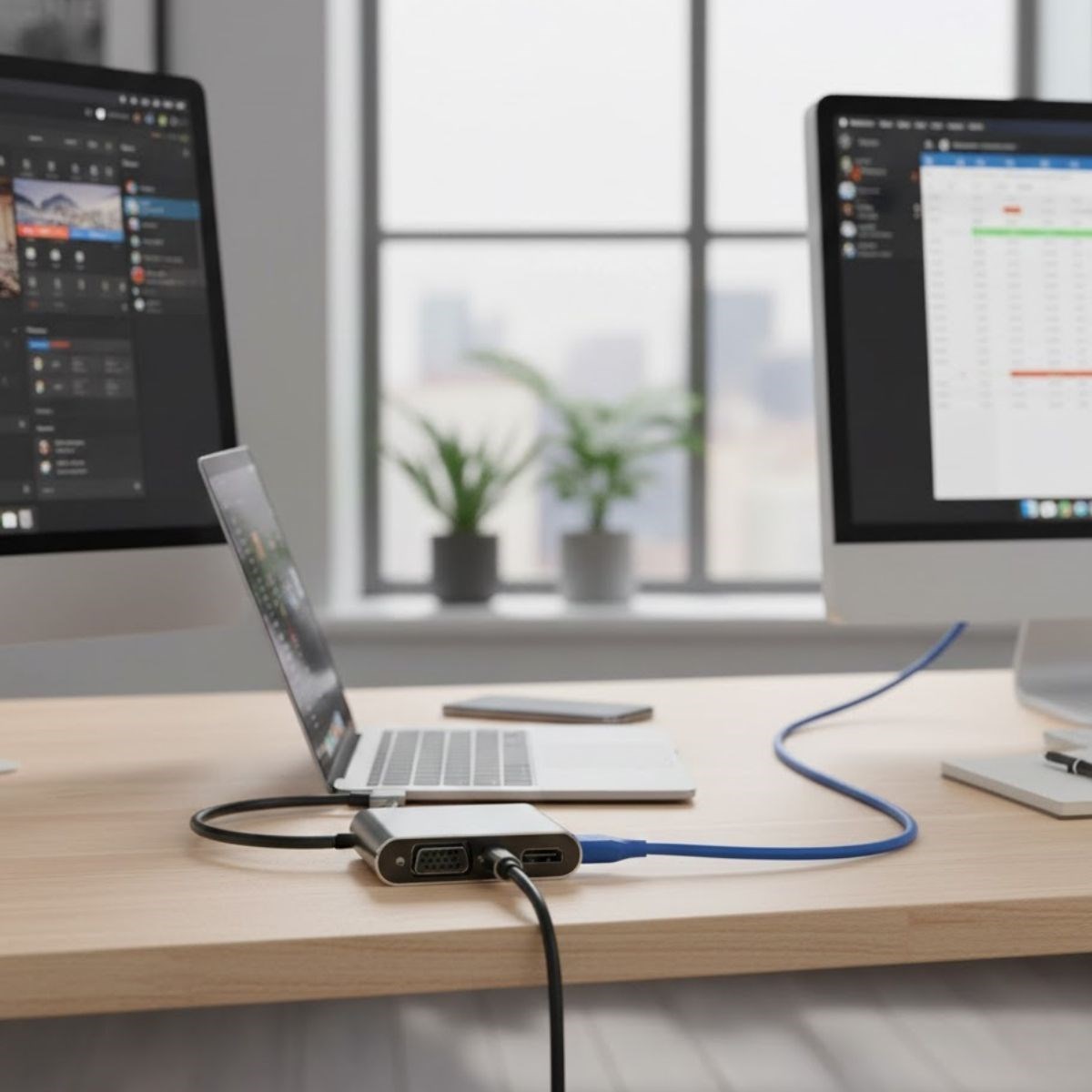 4’ü 1 Arada Type-C to Hub Dönüştürücü Adaptör – 4K Ultra HD HDMI &amp; VGA Görüntü Aktarımı, PD Hızlı Şarj Destekli, USB Çoklayıcı