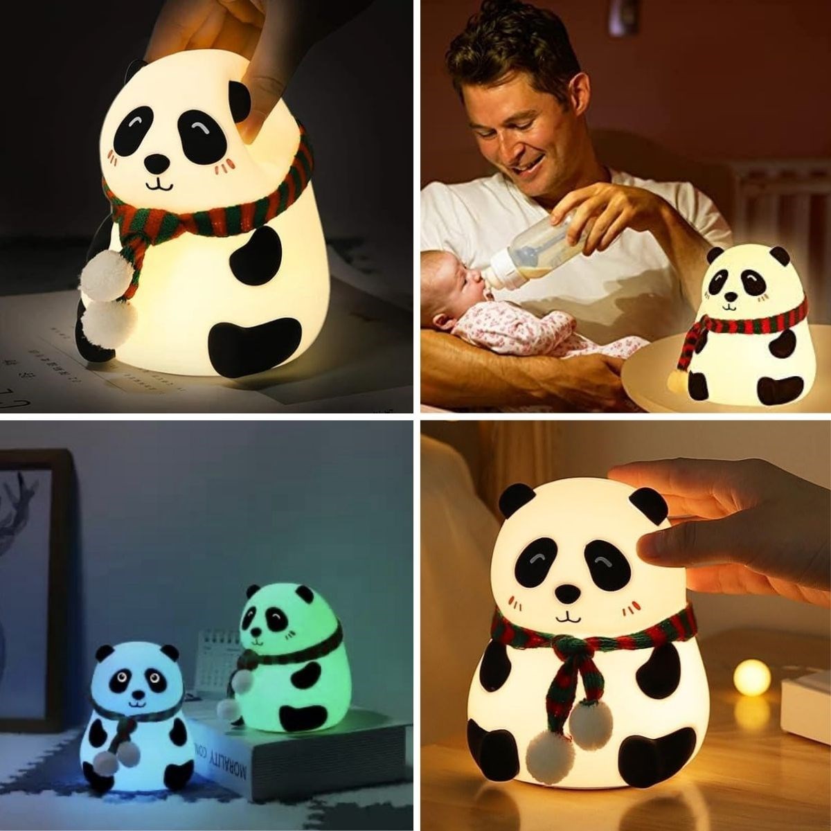 5 Farklı Renk Modlu Panda Figürlü Pofuduk LED Gece Lambası–Yumuşak Dokulu Çocuk Odası ve Dekoratif Şarjlı Ortam Işığı