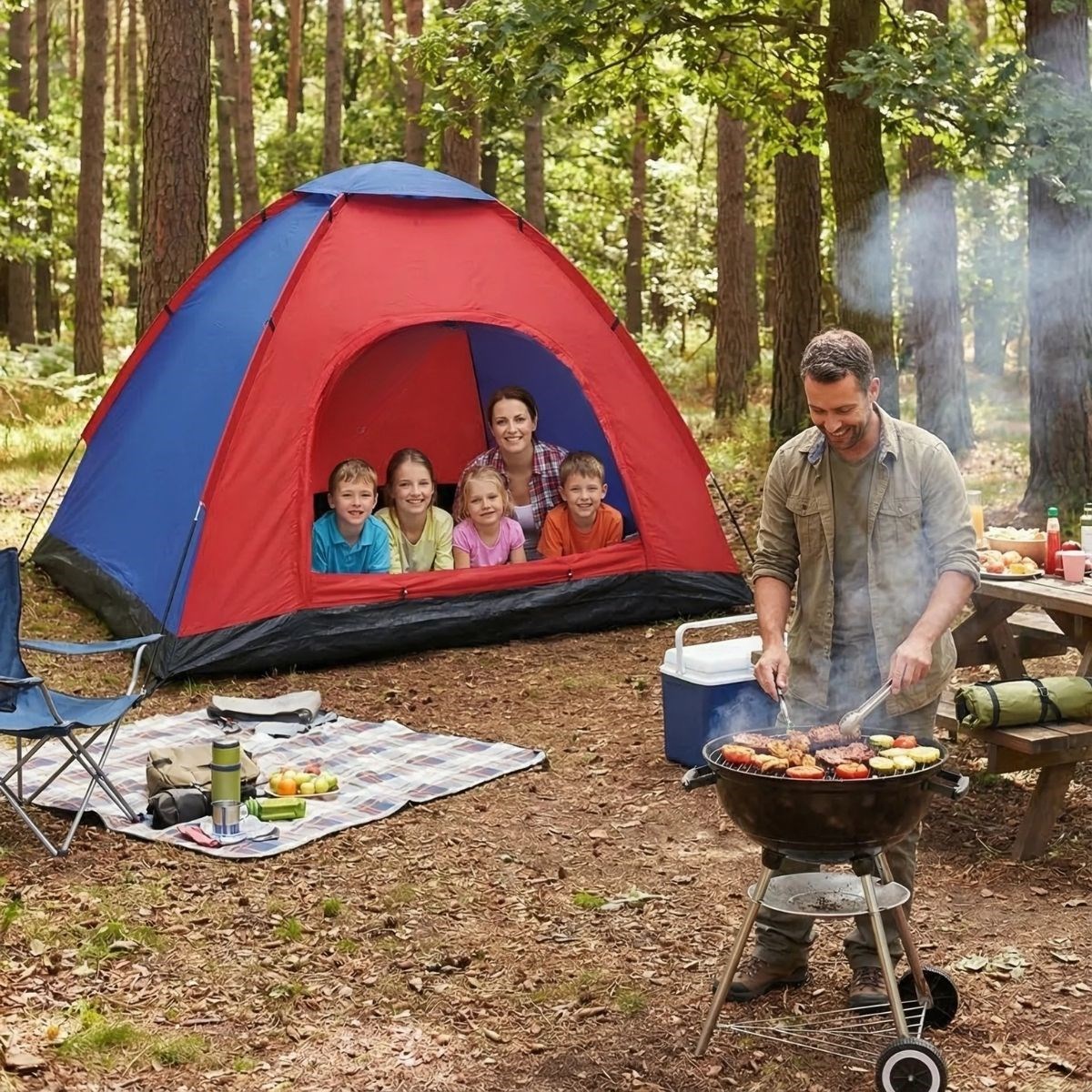 6 Kişilik Manuel Kurulum Kamp Çadırı – Aile, Doğa, Piknik ve Outdoor Kamp Çadırı 220x250x150 cm