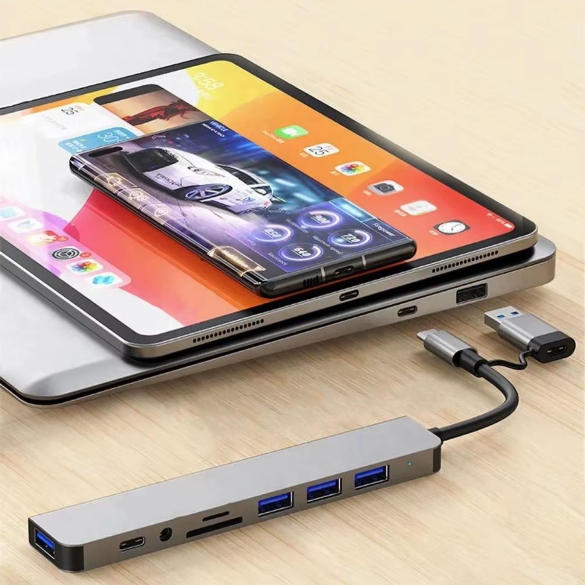 8 in 1 Usb Çevirici Notebook Macbook Type-C Uyumlu Görüntü Aktarıcı Hub