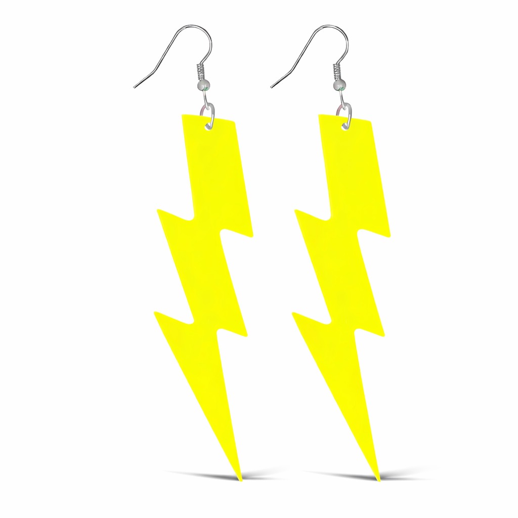 80’ler 90'lar Retro Neon Sarı Şimşek Küpe 10 cm