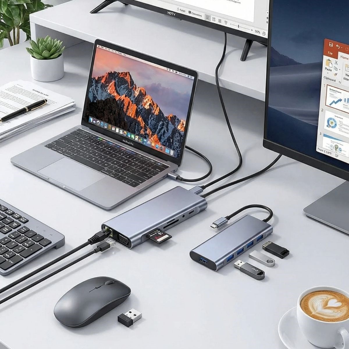 8in1 Type-C Çoklayıcı Hub HDMI 4K USB 3.0 SD TF Kart RJ45 Ethernet Dönüştürücü Adaptör
