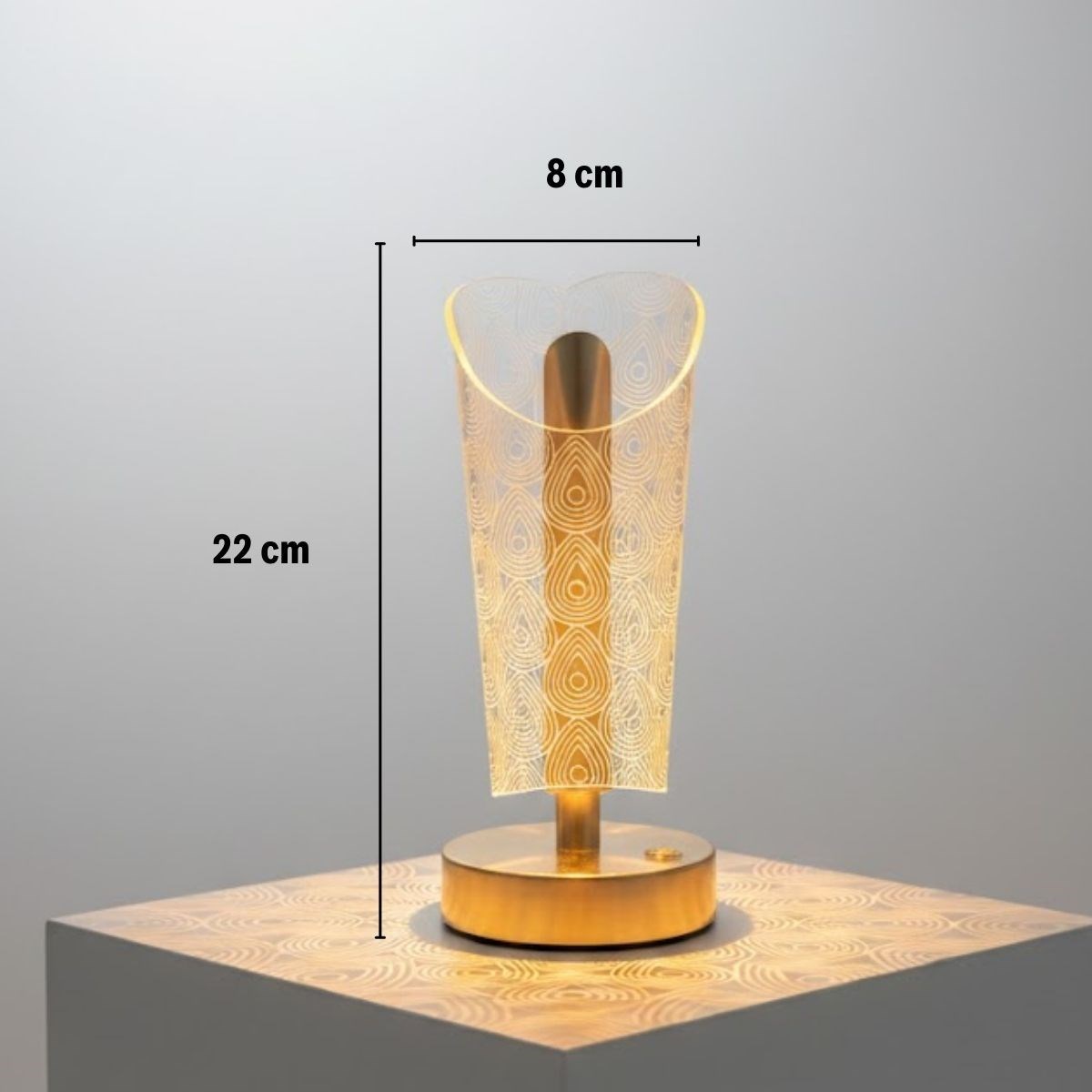Açık Silindirik Kristal Damla Model LED Masa Lambası – Gold Tabanlı, Dokunmatik, 3 Renk Işık Modlu, Şarjlı Modern Dekoratif Gece Lambası