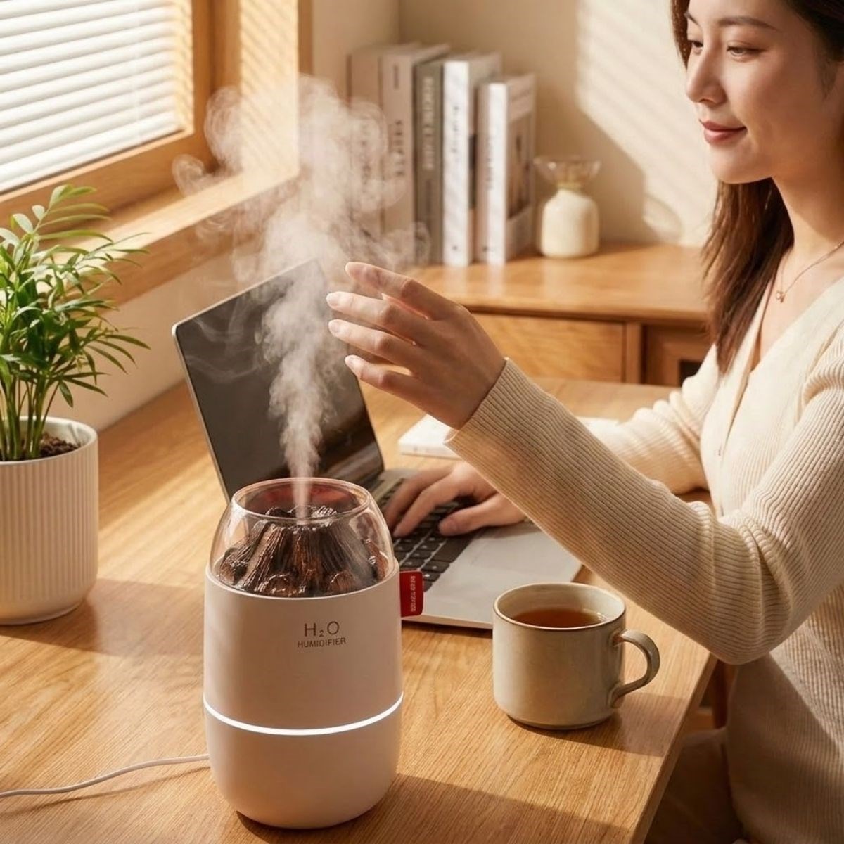Ahşap Odun Ateşi Tasarımlı 280 Ml Ultrasonik Hava Nemlendirici &amp; Aroma Difüzör – Soğuk Buhar Makinesi, Led Işıklı, Ortam Nemlendirici