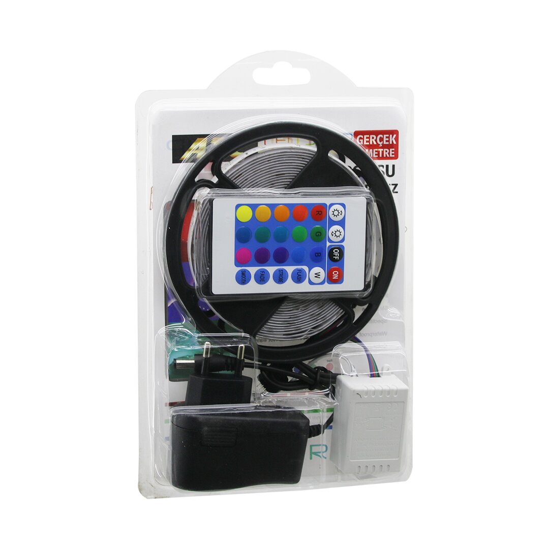 ATC LED STRIP EL-07-RUS-K  5MT  KUMANDALI - ADAPTÖRLÜ RGB RENKLİ ŞERİT LED IP65=SU GEÇİRMEZ SMD=2835 54LEDs/m