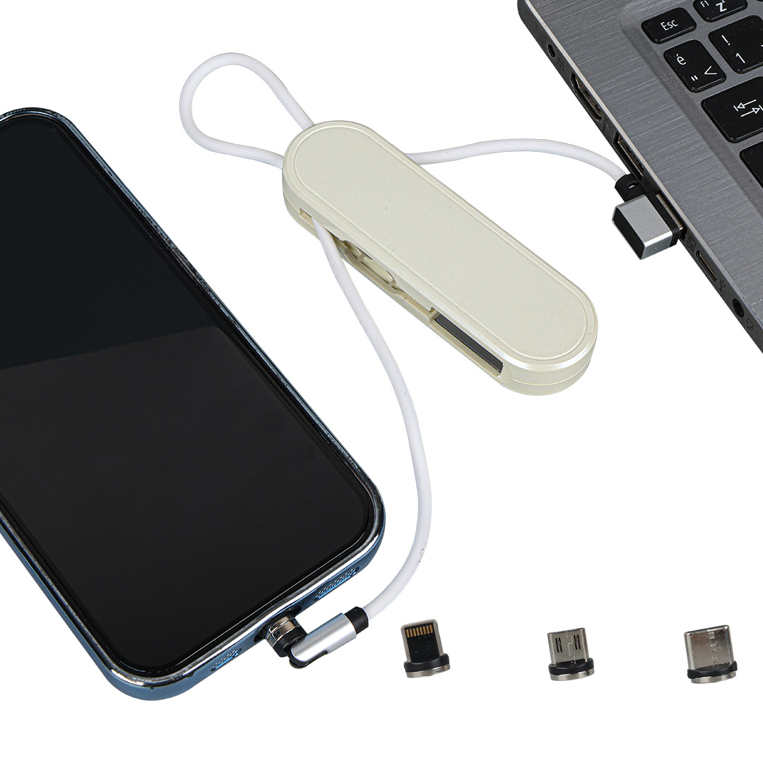 BEYAZ 3İN1 (TYPE C- LİGHTNİNG- MİCRO USB) MANYETİK UÇ TAŞINABİLİR ŞARJ KABLOSU