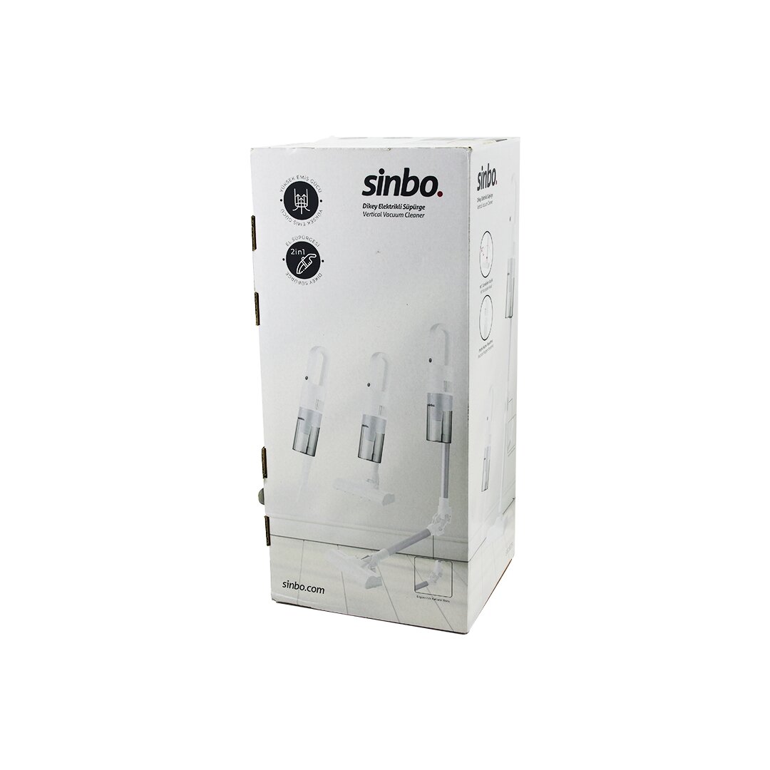 BEYAZ DİKEY ELEKTRİKLİ SÜPÜRGE ERGONOMİK KATLANABİLİR BORU 500W 90° DÖNEBİLEN BAŞLIK PRATİK HAZNE SVC-8629