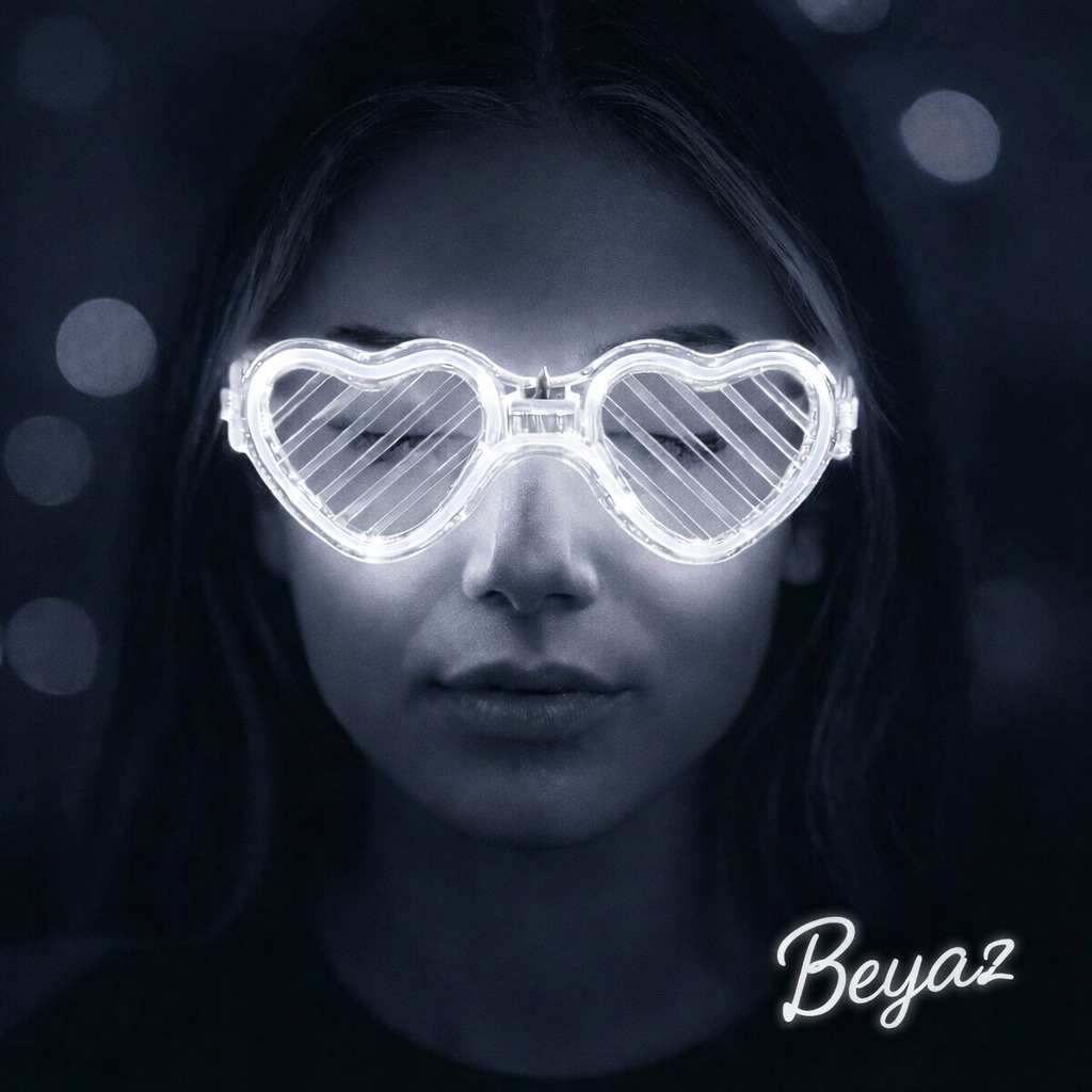 Beyaz LED Işıklı Kalp Gözlük – 3 Modlu Parti - Glow Gözlüğü