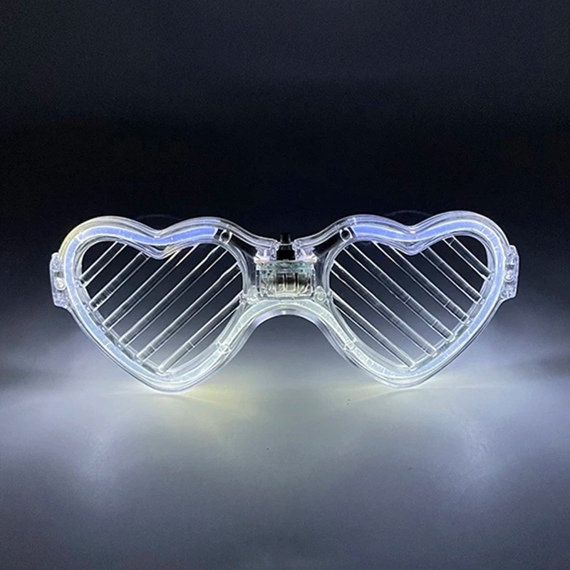 Beyaz LED Işıklı Kalp Gözlük – 3 Modlu Parti - Glow Gözlüğü