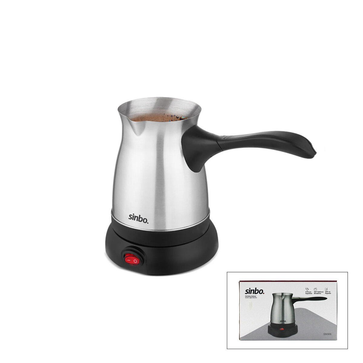 ÇELİK ELEKTRİKLİ CEZVE TÜRK KAHVE MAKİNESİ - 6FİNCAN=500ML 360° KABLOSUZ KULLANIM KATLANIR KULP SCM-9038