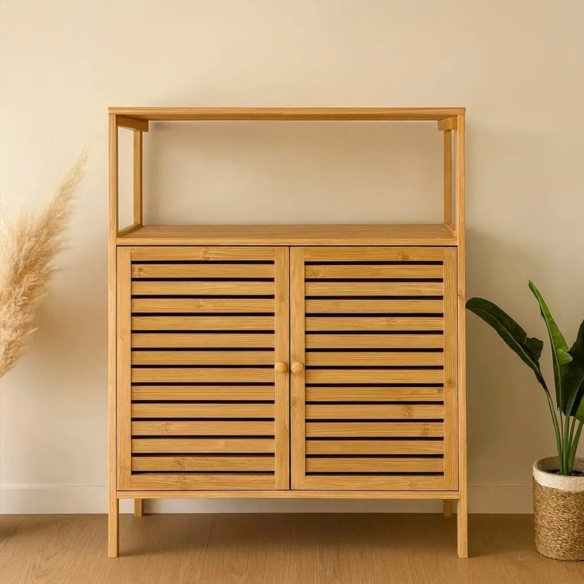 ÇOK AMAÇLI DOLAP AHŞAP BAMBU ORGANİZER RAFLI 66X33X85CM