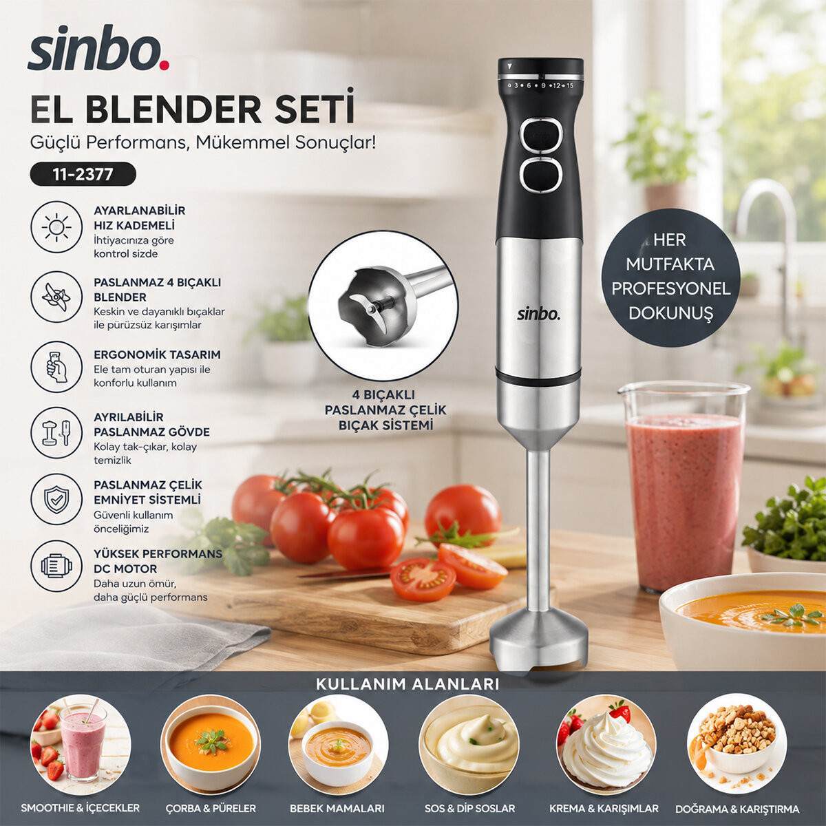 ÇUBUK EL BLENDER ÇELİK UÇLU DC MOTOR - 300W SHB-7511