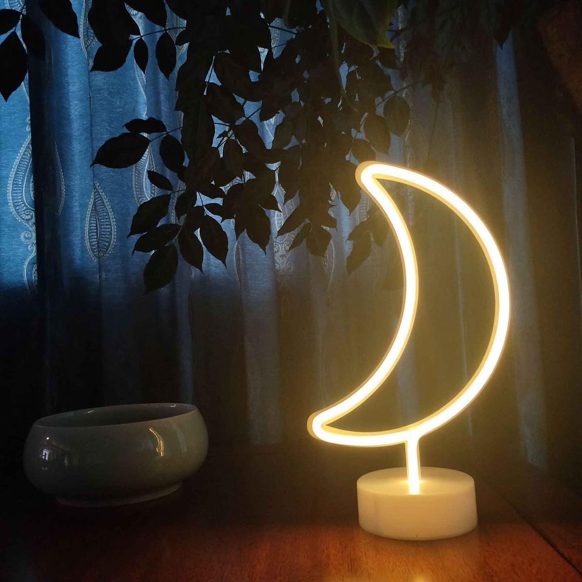 Dekoratif Pilli Ay Tasarımlı 3D Neon Led Masa Ve Gece Lambası