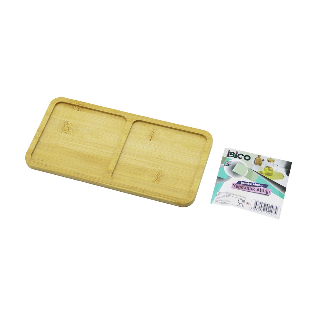 DİKDÖRTGEN 2 BÖLMELİ AHŞAP BAMBU YAĞDANLIK ALTLIK MİNİ TEPSİ 12 X 23.4 X 0.8CM
