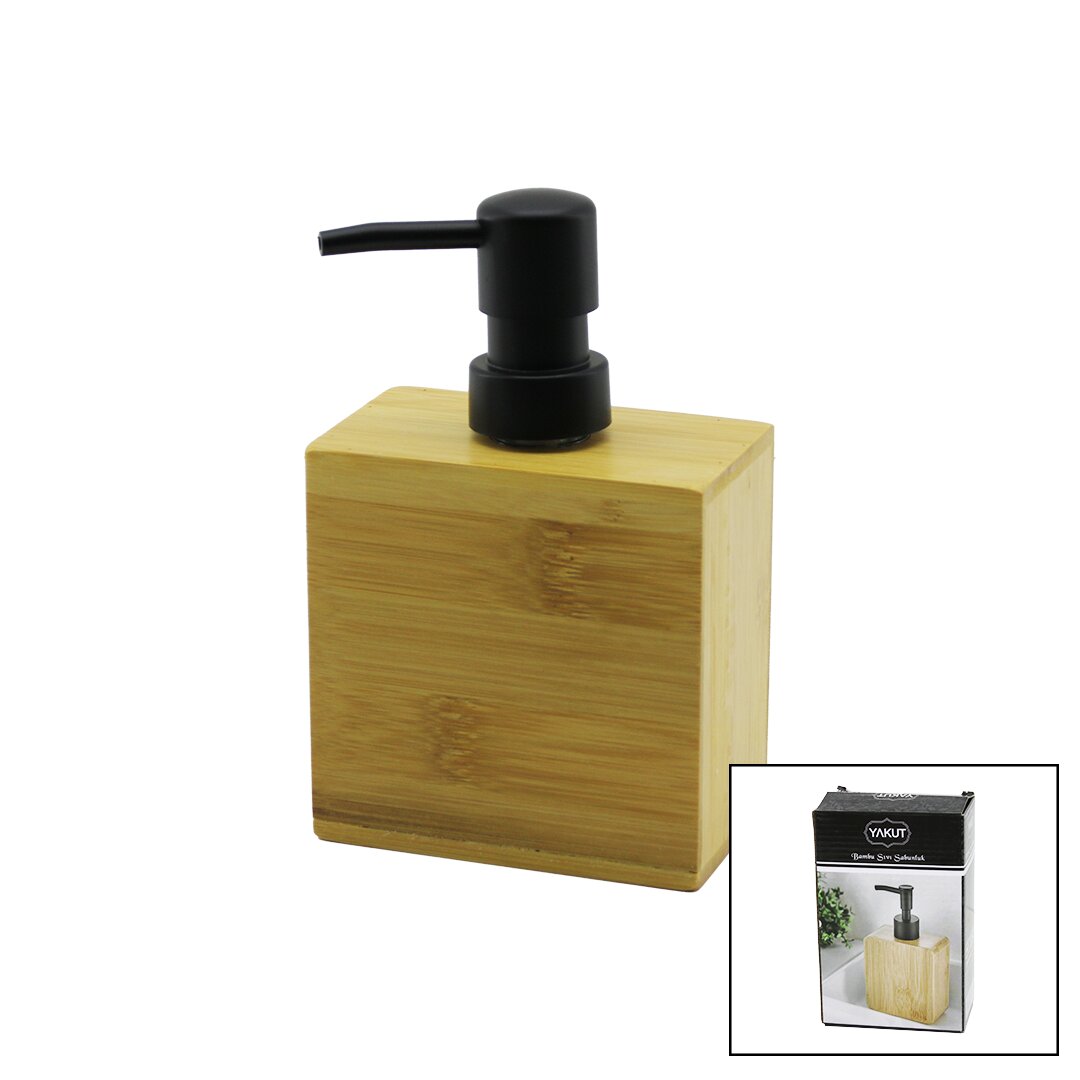 DİKDÖRTGEN  AHŞAP BAMBU SIVI SABUNLUK  SİYAH PLASTİK POMPA   5.8 X 9.9CM - Y: 10CM