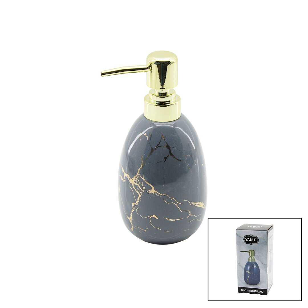 DİKEY TOMBUL GRİ MERMER DESEN SERAMİK SIVI SABUNLUK GOLD KAPAK