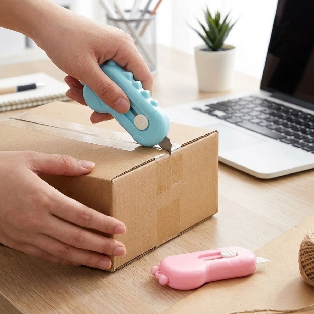 Dinozor Tasarımlı 2’li Mini Makas ve Falçata Seti – Pratik Kargo Paket Açıcı Aparat
