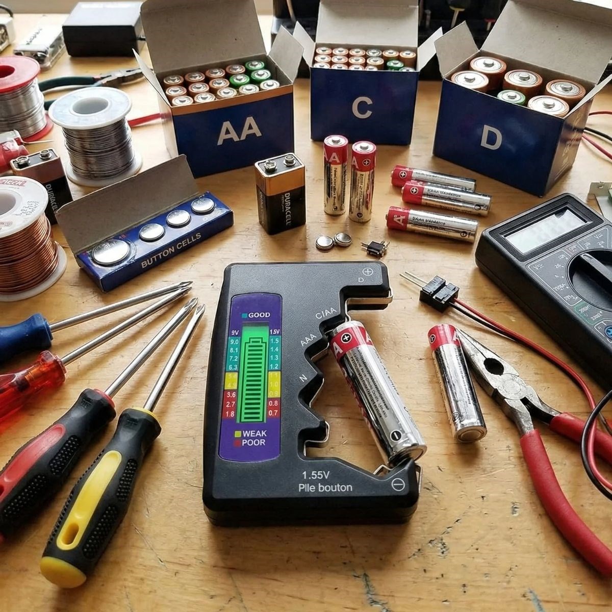 Evrensel Dijital Pil Test Cihazı – AA, AAA, C, D, N, 9V ve Düğme Pil Uyumlu Mini Pil Kapasite & Seviye Ölçer