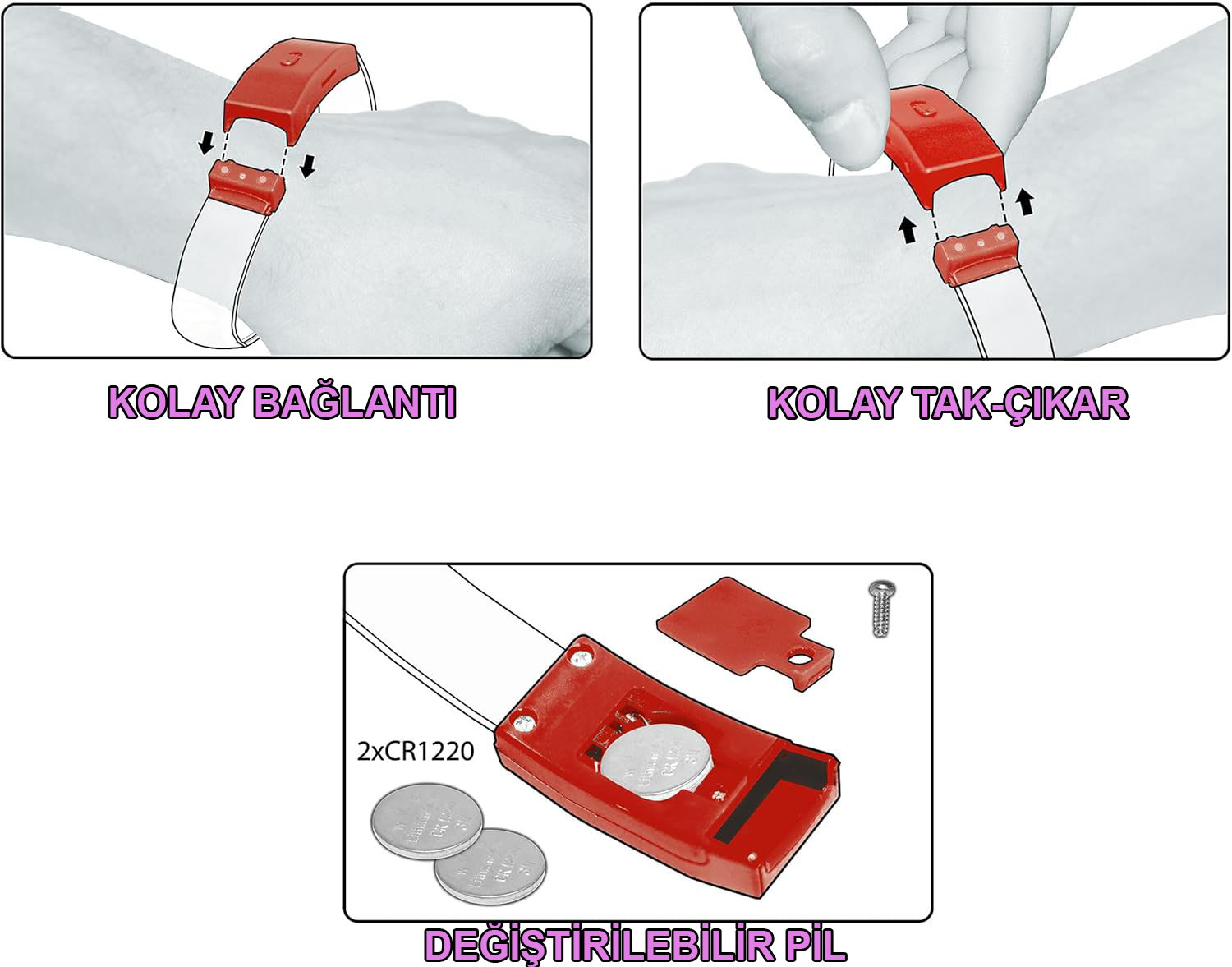 Festival &amp;amp; Parti LED Bileklik Baskı Yapılabilir 3 Farklı Mod Işıklı 1 Adet