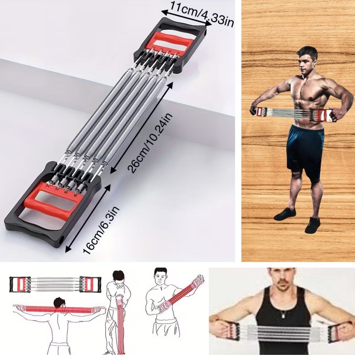 Göğüs Genişletme ve Kuvvet Egzersiz Aleti – 5 Yaylı 5 Kademeli Ayarlanabilir Fitness ve Kuvvet Antrenmanı Ekipmanı