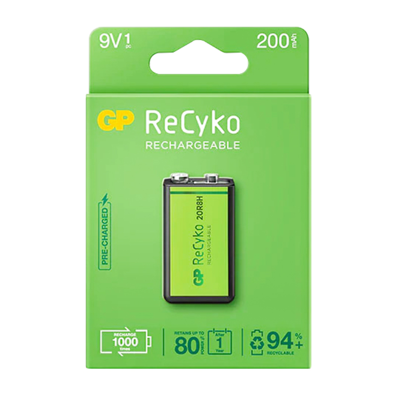 GP RECYKO 9 VOLT 200 MAH NI-MH ŞARJLI PİL GP20R8H-2E1-(GPRHV208R075)