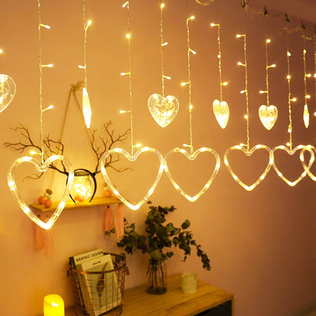 GÜN IŞIĞI - KALPLİ 3MT - FİŞLİ EKLEMELİ - FONKSİYONLU LUX SARKIT PERDE LED - DEKOR LAMBA