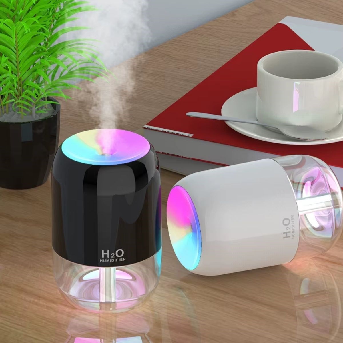 H2O Model Şeffaf Hazneli Hava Nemlendirici-Ultrasonik Soğuk Buhar Makinesi, LED Işıklı Masaüstü Oda Nemlendirici