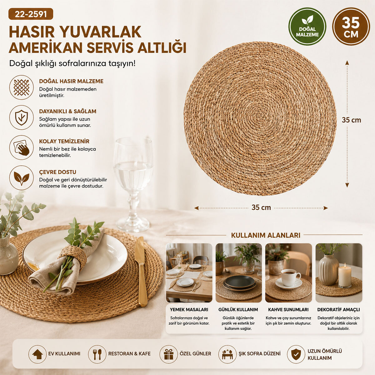 HASIR 31CM YUVARLAK SUPLA - AMERİKAN SERVİS ALTI